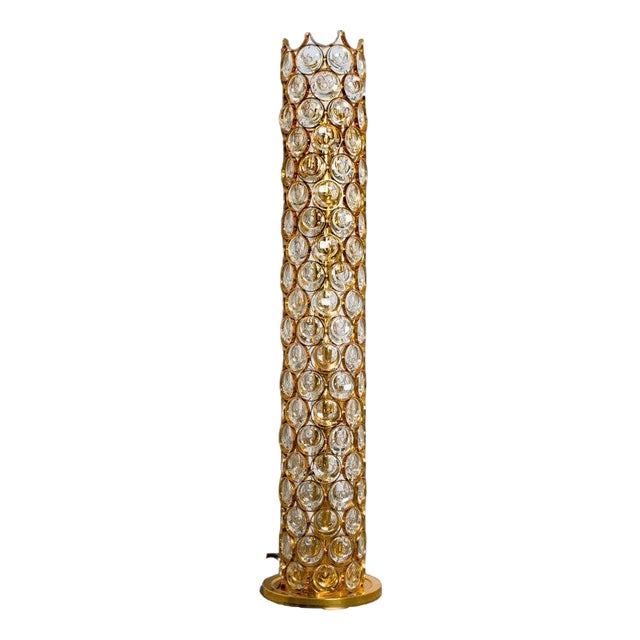 Gold-Plated and Crystal Floor Lamp attributed to Palwa, 1960s For Sale