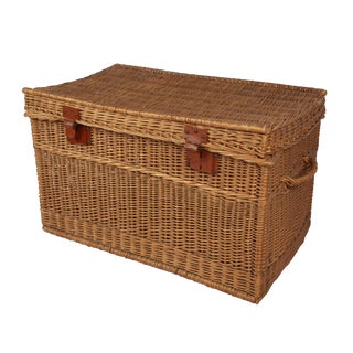 1910 Antique French Wicker Trunk For Sale