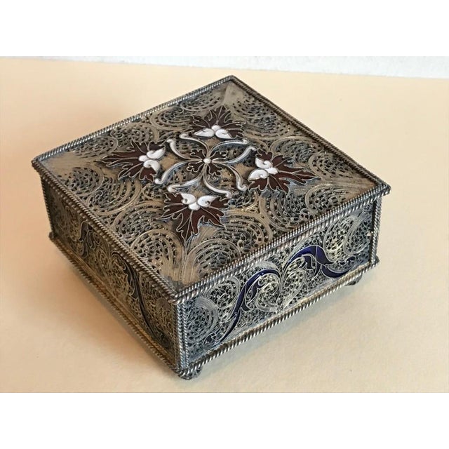 Portuguese Silver Filigree and Enamel Box with Gold Wash For Sale - Image 9 of 12