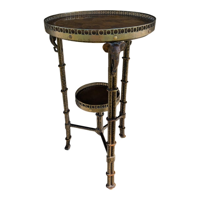 Late 20th Century Faux Bamboo Elephant Accent Table/ Side Table. 2-Design on Tiers For Sale