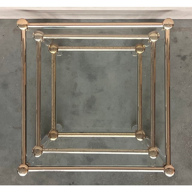 Mid-Century Modern Set of Three Vintage Lucite an Brass Nesting Tables With Glass Top For Sale - Image 3 of 12