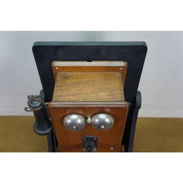 Antique Sears Roebuck & Co Oak Hand Crank Wall Telephone Phone on Stand 24" For Sale - Image 9 of 18