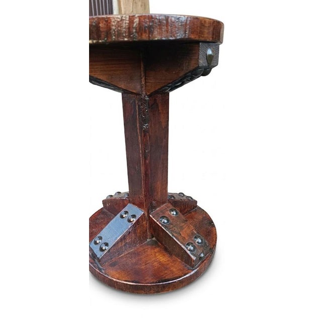 Wood Studded Wooden Stools, 1970s, Set of 6 For Sale - Image 7 of 9