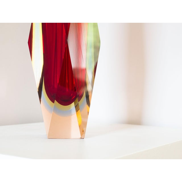 Large Murano Sommerso Facet Cut Glass Vase For Sale - Image 3 of 8