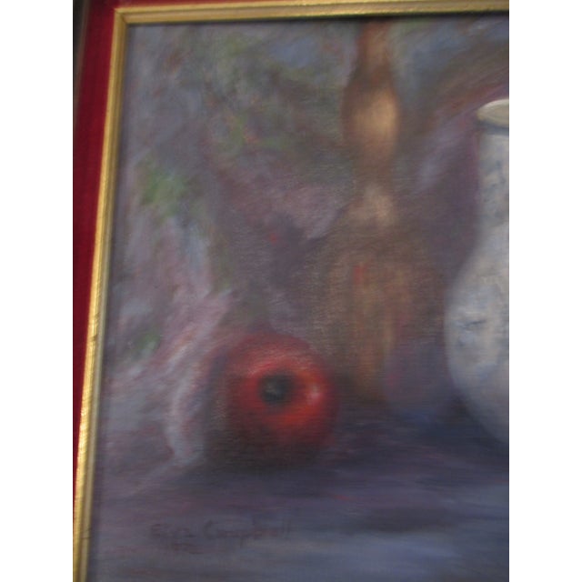 Textile Mid Century Oil on Canvas Board Artist Signed Still Life Framed For Sale - Image 7 of 14