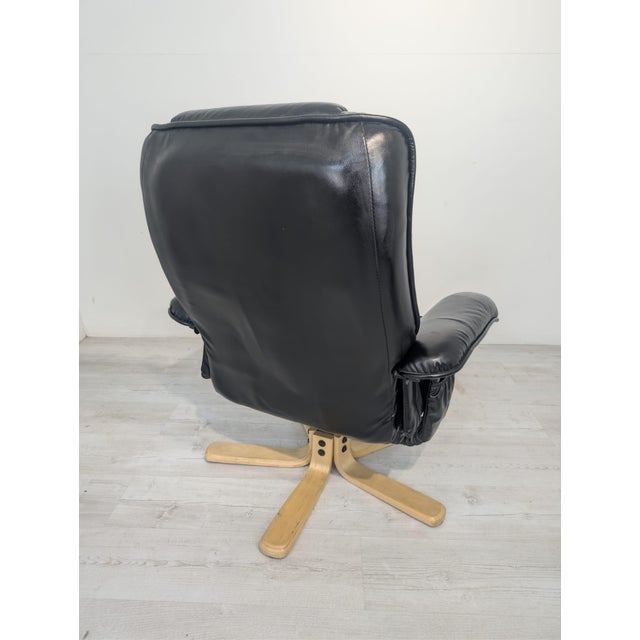 1970s Adjustable Leather Armchair with Ottoman in Black, 1975 For Sale - Image 5 of 18