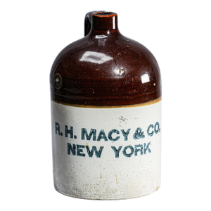 Antique 19th Century Whiskey Stoneware Jug r.h. Macy & Co. New York Label