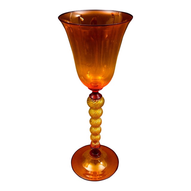 Mid 20th Century DF Glassworks Murano Italy Davide Fuin Hand Blown Art Glass Goblet Chalice Flute For Sale