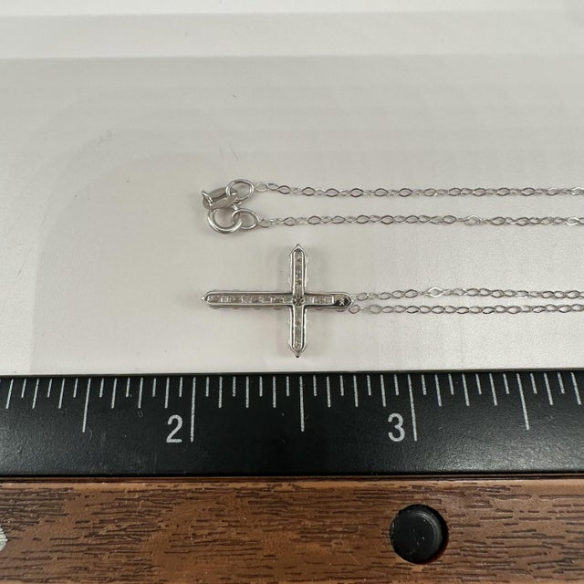 Natural Diamond Cross Necklace 14kt White Gold 0.64ctw Gh Si New For Sale In New York - Image 6 of 6