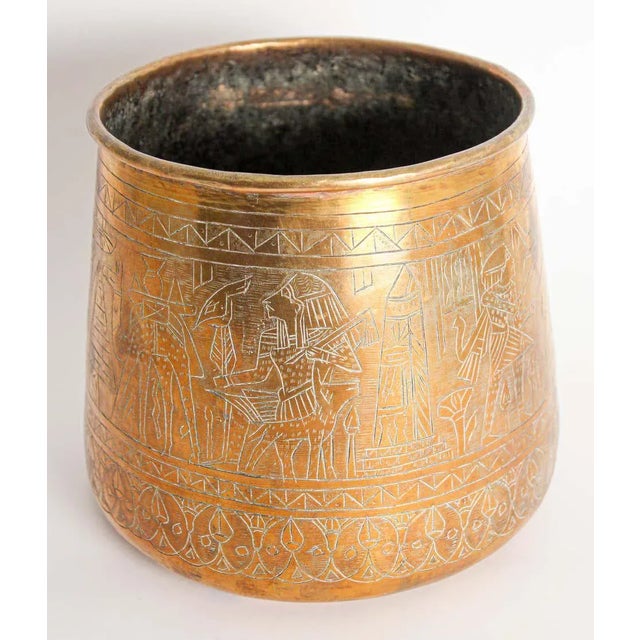 Hand Etched Egyptian Brass Vessel Jardiniere, 19th Century For Sale - Image 9 of 13