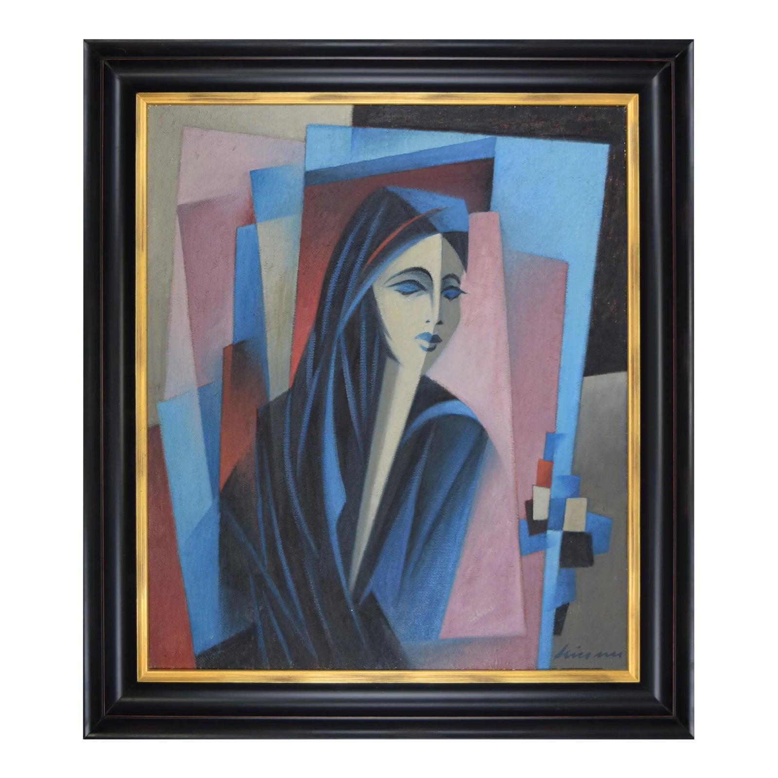 Vintage Mid Century Modernist Cubist Portrait of a Woman Oil Painting ...