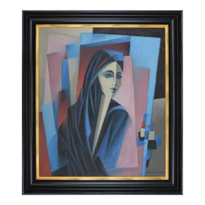 Vintage Mid Century Modernist Cubist Portrait of a Woman Oil Painting