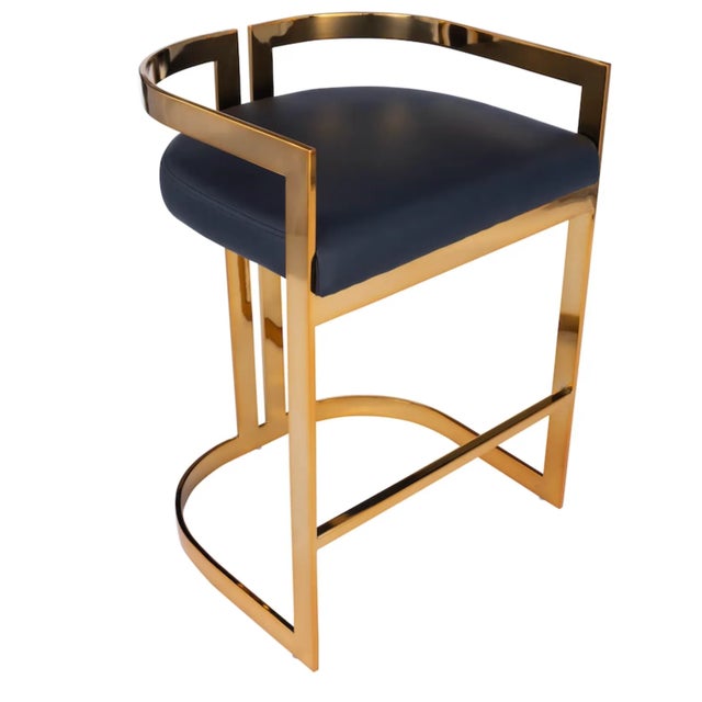 Metal Clarence Faux Leather 25" Counter Stool, Gold For Sale - Image 7 of 7