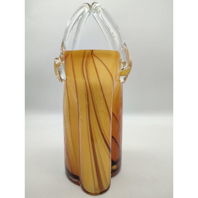 Glass Large Mid-Century Modern Sommerso Art Glass Basket Vase in Amber and Brown, 1970s For Sale - Image 7 of 12