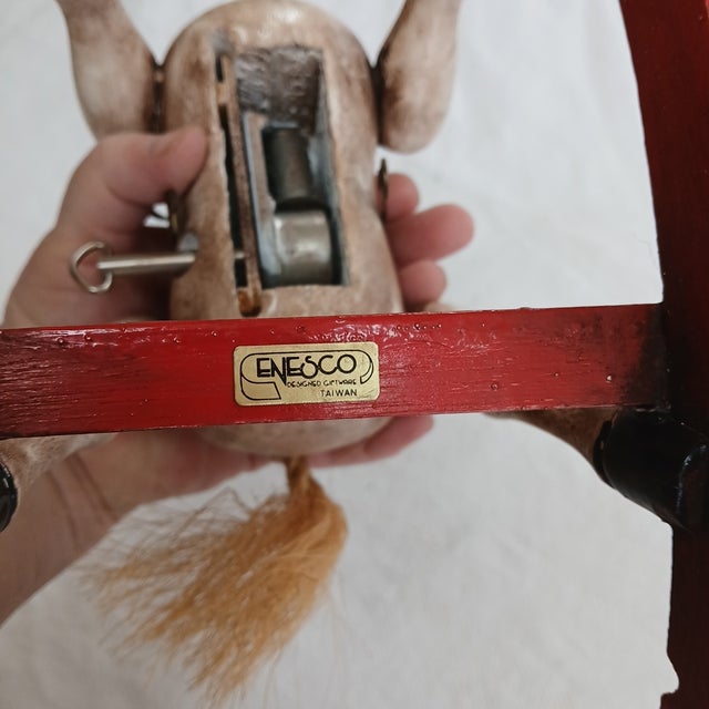 1979 Enesco Musical Wooden Rocking Horse Music Box Toy Land Works Repaired For Sale - Image 10 of 12