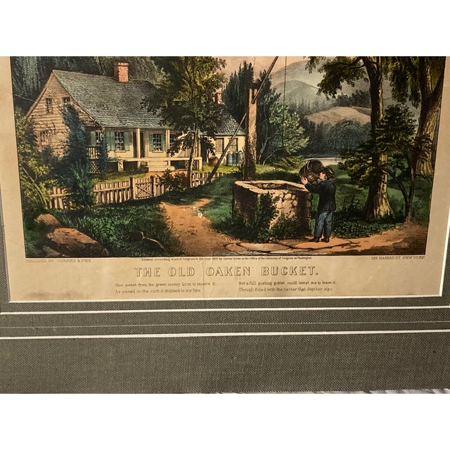 Americraft Americana Original Hand Colored 1872 Lithographs From Currier & Ives the Old Oaken Bucket For Sale - Image 4 of 10