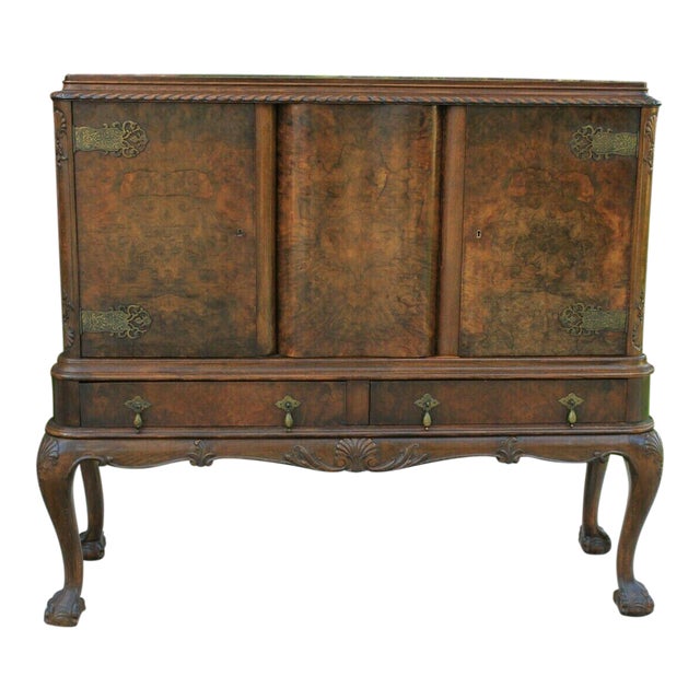 Antique English Walnut Bar Liquor Cabinet Buffet Sideboard Server