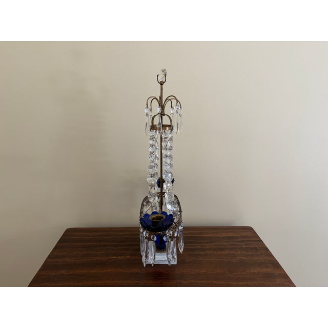 Early 20th Century Gustavian Crystal Girandole With Cobalt Glass and Marble For Sale - Image 13 of 13