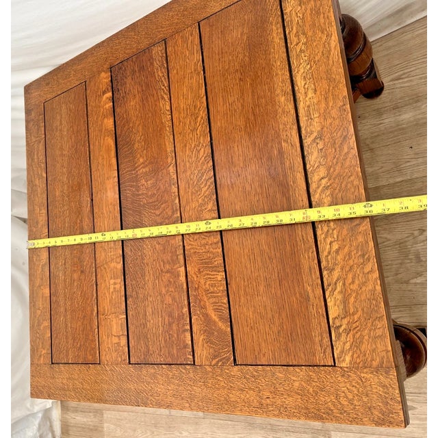 Early 20th Century English Tudor Expansion Table Turned Baluster Legs Quarter Sawn Oak, X-Stretcher For Sale - Image 11 of 14