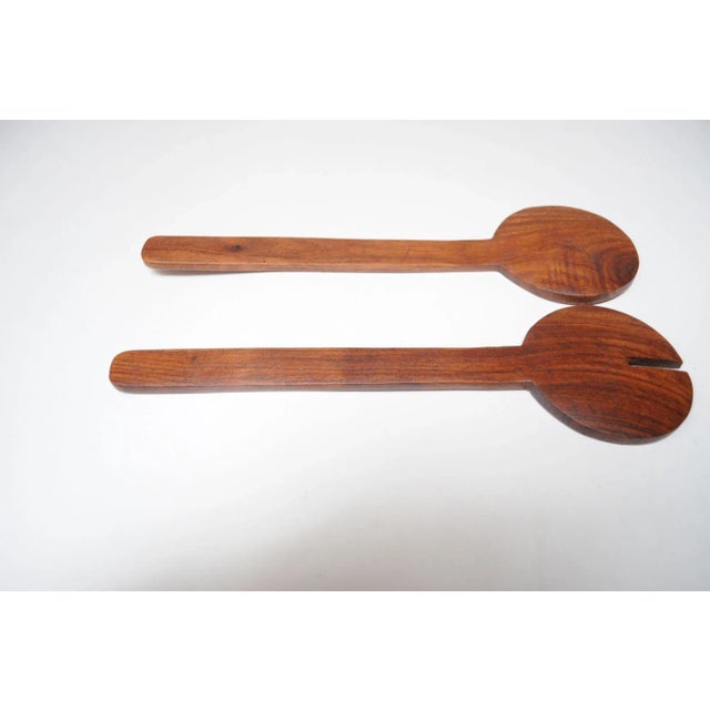 Vintage Hand Carved Teak Modernist Salad Tong Set For Sale - Image 4 of 12