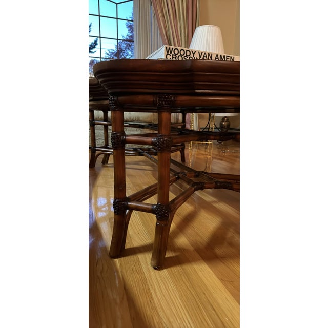 Hollywood Regency Vintage Bamboo-Style Glass Coffee Table For Sale - Image 3 of 3