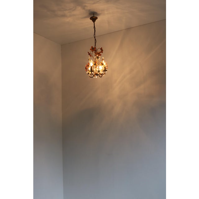 Metal Italian Flower Pendant Light in Amber and Clear Glass, 1950s For Sale - Image 7 of 11