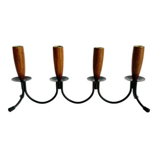 Danish Modern Taper Candle Holder Petite Teak Candelabra Luthje Denmark For Sale