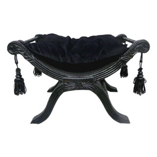 The Noir Chateau Gothic Bench – Black Velvet Seat & Handcrafted Ebony Frame For Sale