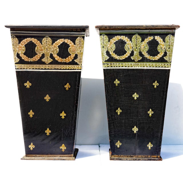 Pair Neoclassical Style Painted Wood Vases Mid Century For Sale - Image 4 of 7