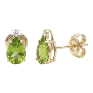 Peridot Pear Shape Studs, August Birthstone Studs for Woman - A Pair