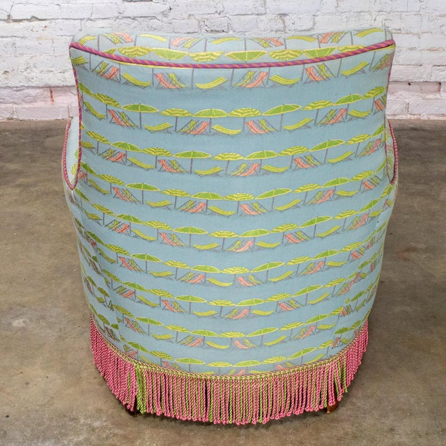 Mid-20th Century Traditional Art Deco Club or Lounge Chair Upholstered W/Beachy Fabric & Bullion Fringe For Sale - Image 10 of 18