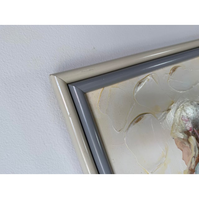 1980s Vintage Shallom Two Girls Impressionist Textured Oil on Board Painting, Framed For Sale - Image 11 of 12