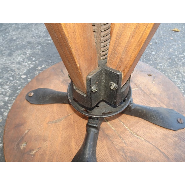 1940s Antique Industrial Adjustable Swivel Oak Drafting Stool Barstool 1of3 ~ # 3 For Sale - Image 5 of 18