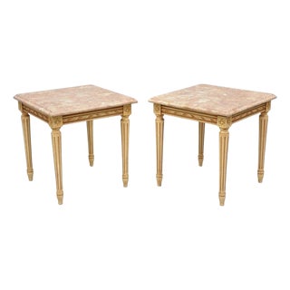 Vintage French Louis XVI Style Pink Marble Top Low Drinks Side Tables - A Pair For Sale