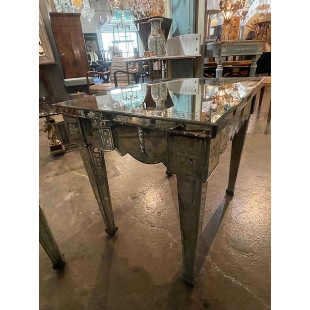 Silver Pair of Vintage Venetian Etched Mirror Side Tables For Sale - Image 8 of 10