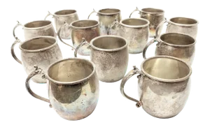Victorian Set of Silver Plated "Baby Mugs" - 12 Pieces
