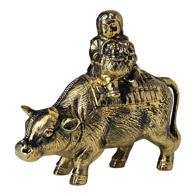 Japanese Gilt Child & Bull Figural Incense Burner For Sale