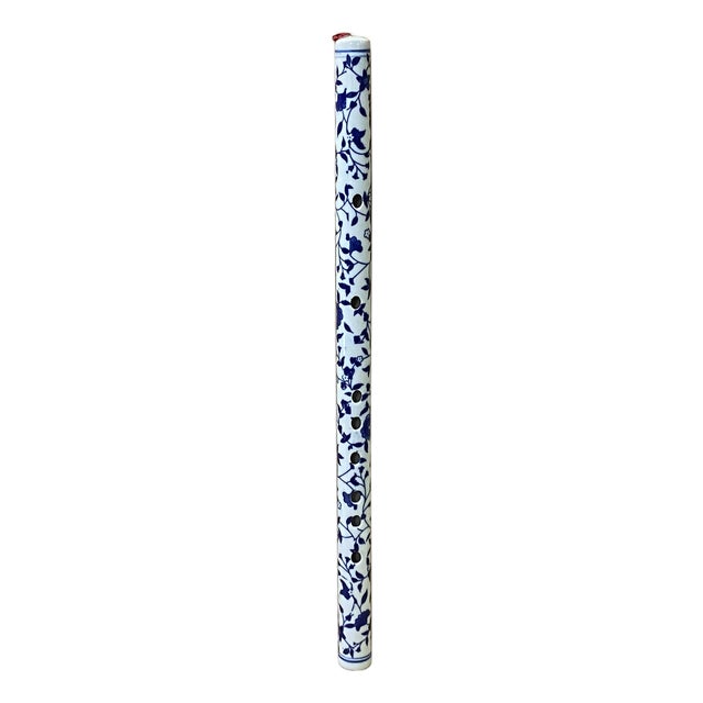 Blue White Porcelain Floral Graphic Flute Shape Tube Display Art For Sale