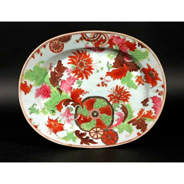 Chinese Verdant Splendor: Chinese Export "Pseudo Tobacco Leaf" Oval Dish For Sale - Image 3 of 8