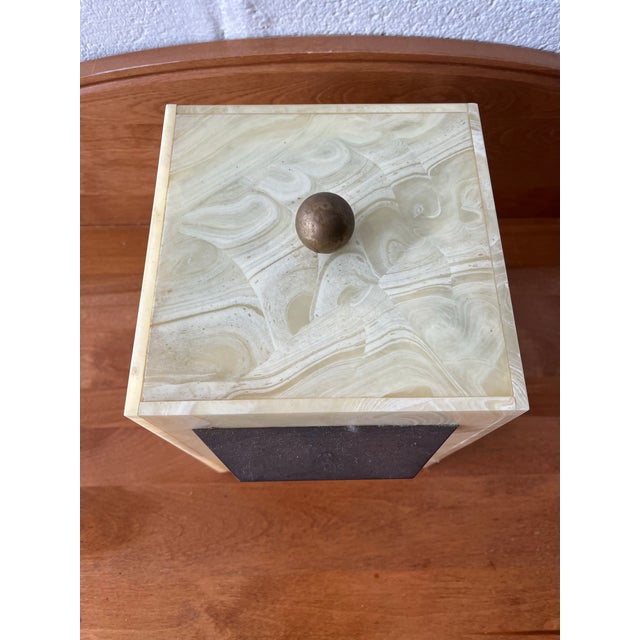 1970s Ice Bucket Faux Onyx Marble Effect and Brass For Sale - Image 11 of 11