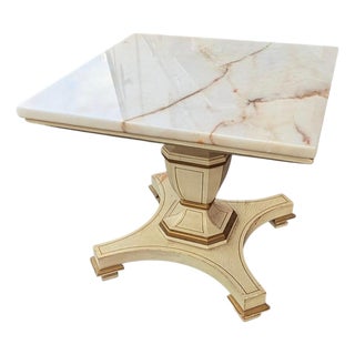 Vintage Empire Style Side Table White and Red Marble Top 1940s For Sale