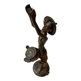 Vintage African Tribal Brass Drummer Sculpture Lost Wax Cast For Sale
