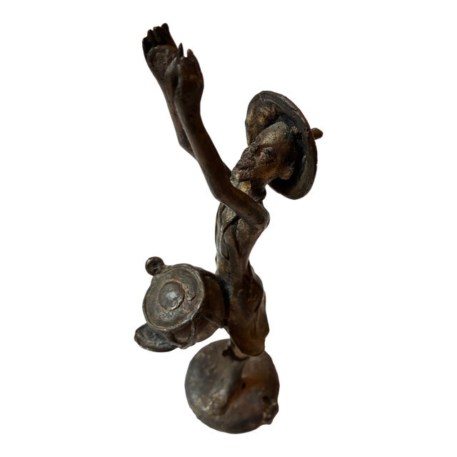 Vintage African Tribal Brass Drummer Sculpture Lost Wax Cast For Sale