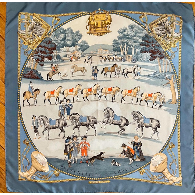 Late 20th Century PRESENTATION HERMES de CHEVAUX 1980 Ledoux Philippe Foulard en soie For Sale - Image 5 of 11