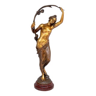 Charles Perron "Woman With Iris" Patinated Bronze For Sale