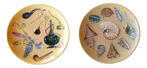 Handpainted Ceramic Shells and Pipes Plates, 1950s, Set of 2