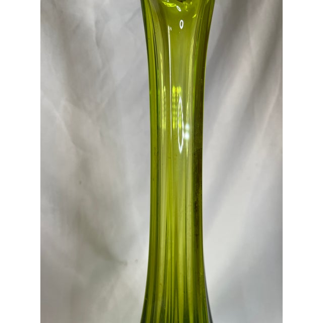 Contemporary Vintage Mid-Century Viking Glass Green Streched Vase With Sticker For Sale - Image 3 of 14