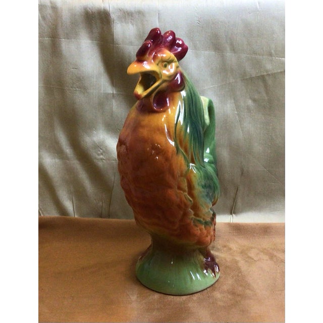 1940s Vintage St .Clement French Rooster Majolica Jug For Sale - Image 5 of 11