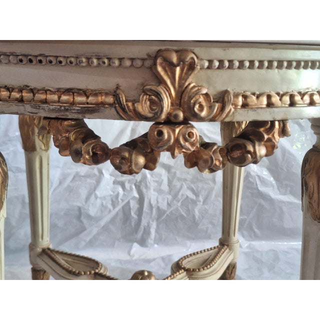 1950s Pairs of French Neoclassical Gilt Wood and Marbel Top Side Table 25'' Round For Sale - Image 4 of 11