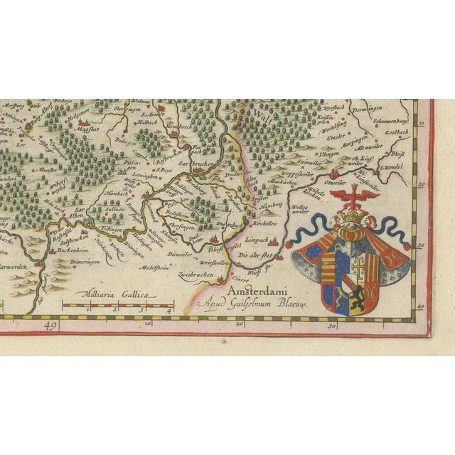 17th Century Hand-Colored Dutch Golden Age Map of Lorraine from Blaeu, 1642 For Sale - Image 5 of 12